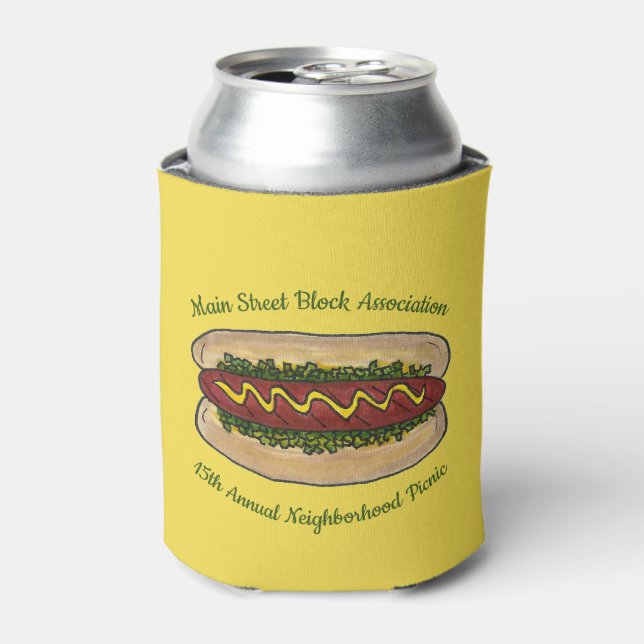 Hot Dog Neighborhood Reunion Picnic Cookout Party Can Cooler (Can Front)