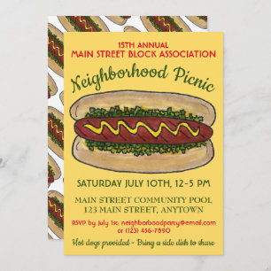 Hot Dog Neighborhood Reunion Picnic Cookout Party Invitation