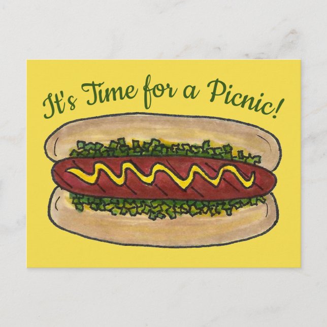 Hot Dog Neighborhood Reunion Picnic Cookout Party Invitation Postcard (Front)