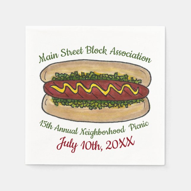 Hot Dog Neighborhood Reunion Picnic Cookout Party Napkins (Front)