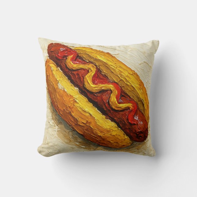 Hot Dog Oil Painting (#1) Throw Pillow (Front)
