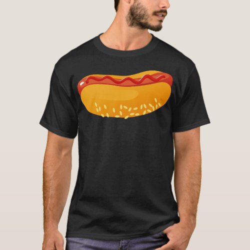 Hot Dog On A Bun Funny Catoon Hotdog Food Lover T_Shirt