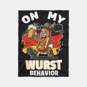 Hot Dog On My Wurst Behavior Funny German Men Fleece Blanket