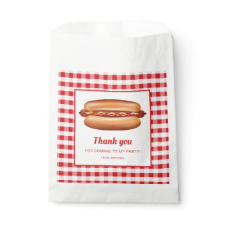 Hot Dog On Red Gingham Birthday Thank You Favor Bag