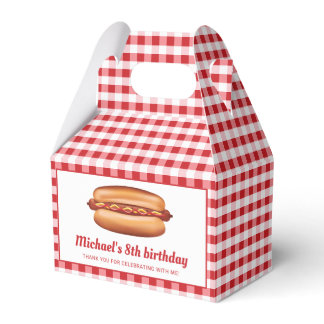 Hot Dog On Red Gingham Birthday Thank You Favor Boxes