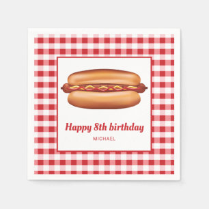 Hot Dog On Red Gingham Pattern Happy Birthday Napkins