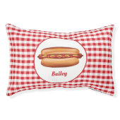 Hot Dog On Red Gingham With Custom Name Pet Bed (Front)