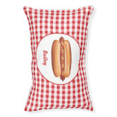 Hot Dog On Red Gingham With Custom Name Pet Bed (Front Vertical)