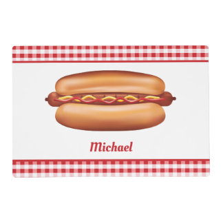 Hot Dog On Red Gingham With Custom Name Placemat