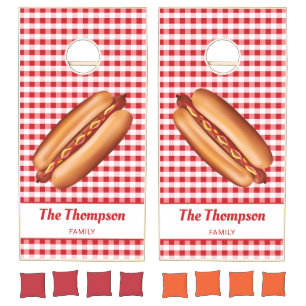 Hot Dog On Red Gingham With Custom Text Cornhole Set