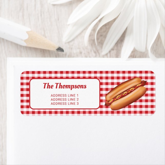 Hot Dog On Red Gingham With Custom Text Label (Insitu)
