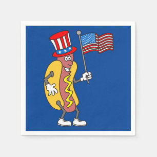 Hot Dog Patriotic Holding US Flag July 4th Napkins