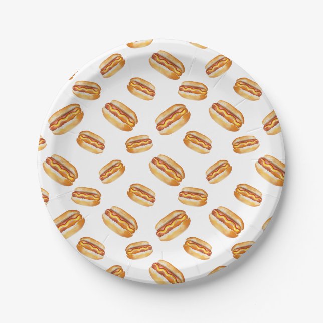 Hot Dog Pattern Birthday Paper Plates – Kids Summe (Front)