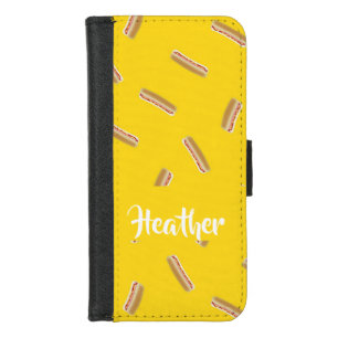 Hot dog pattern on yellow iPhone 8/7 wallet case
