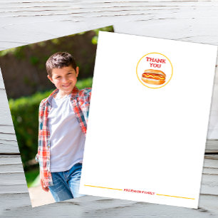 Hot Dog Photo Thank You Card – Kids BBQ Cookout Bi