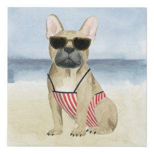 Hot Dog   Puppy In Sunglasses At The Beach Faux Canvas Print