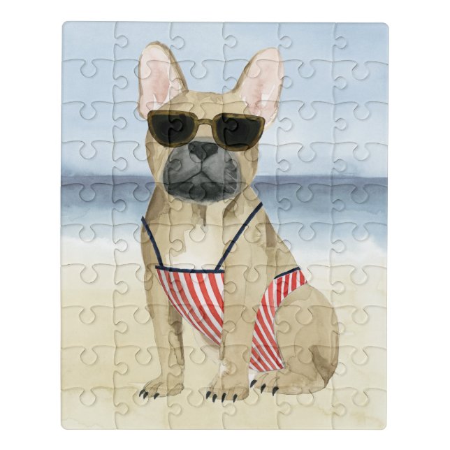 Hot Dog | Puppy In Sunglasses At The Beach Jigsaw Puzzle (Puzzle Vertical)