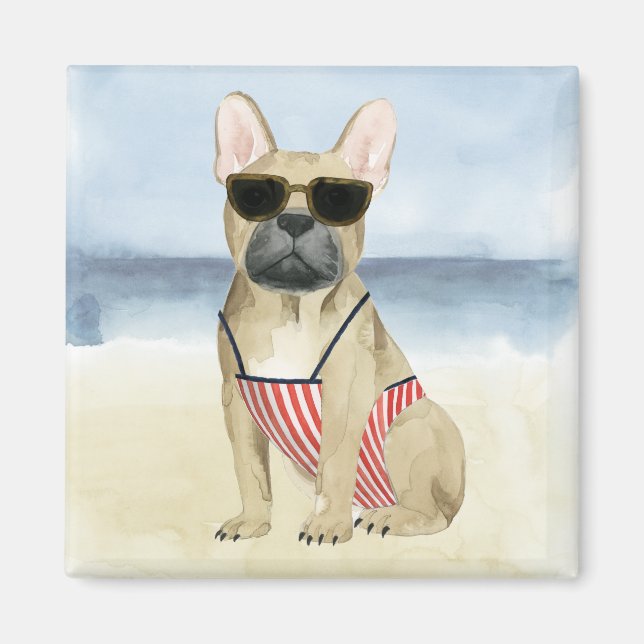 Hot Dog | Puppy In Sunglasses At The Beach Magnet (Front)