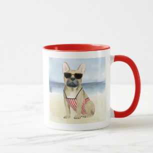 Hot Dog Puppy In Sunglasses At The Beach Mug