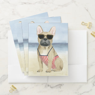 Hot Dog   Puppy In Sunglasses At The Beach Pocket Folder