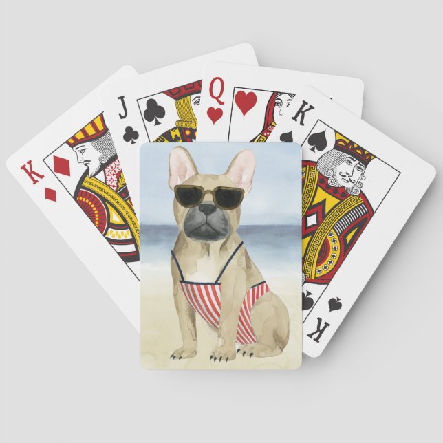 Hot Dog | Puppy In Sunglasses At The Beach Poker Cards (Back)