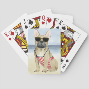 Hot Dog Puppy In Sunglasses At The Beach Poker Cards