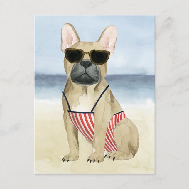 Hot Dog | Puppy In Sunglasses At The Beach Postcard (Front)