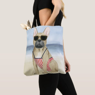 Hot Dog Puppy In Sunglasses At The Beach Tote Bag