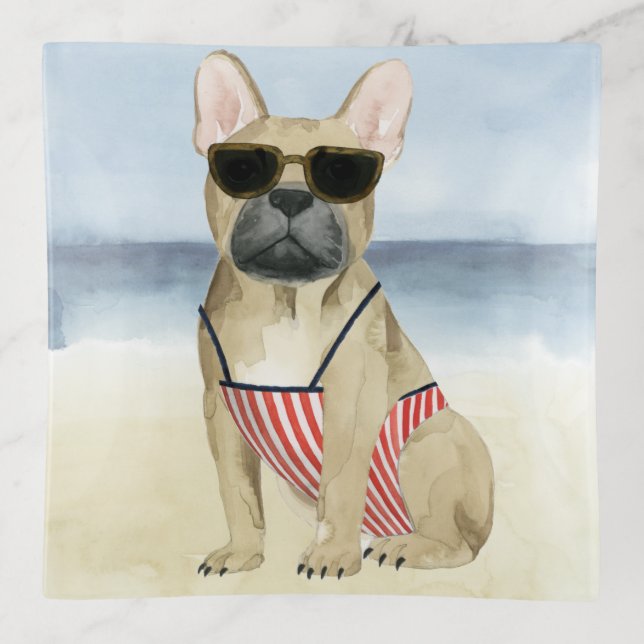 Hot Dog | Puppy In Sunglasses At The Beach Trinket Tray (Front)