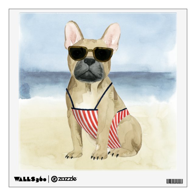 Hot Dog | Puppy In Sunglasses At The Beach Wall Decal (Front)