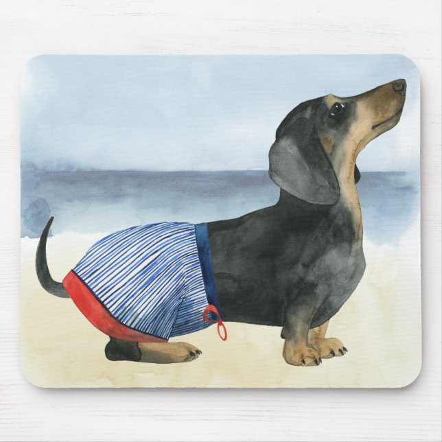 Hot Dog | Puppy In Swimming Trunks Mouse Pad (Front)