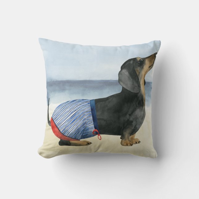 Hot Dog | Puppy In Swimming Trunks Throw Pillow (Front)