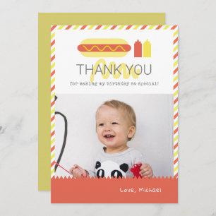Hot Dog Red & Yellow Birthday Photo Thank You Card