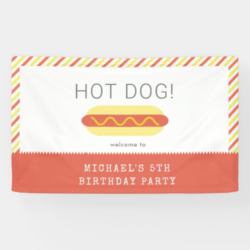 HOT DOG Red Yellow Stirpes Modern Birthday Banner