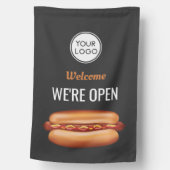 Hot Dog Restaurant Business Custom Logo We're Open House Flag (Front)