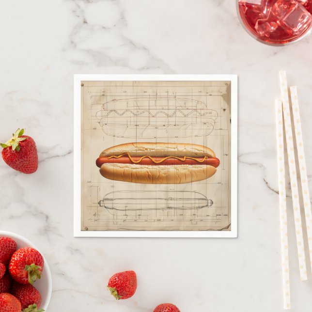 Hot Dog Retro Diagram Napkins (Insitu)