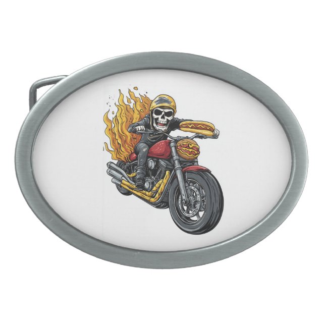 Hot Dog Rider – Funny Biker Skull Belt Buckle (Front)
