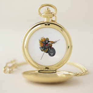 Hot Dog Rider – Funny Biker Skull Pocket Watch