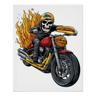 Hot Dog Rider � Funny Biker Skull Poster