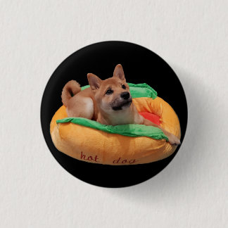 Hot Dog Shiba Badge Black Pinback Button