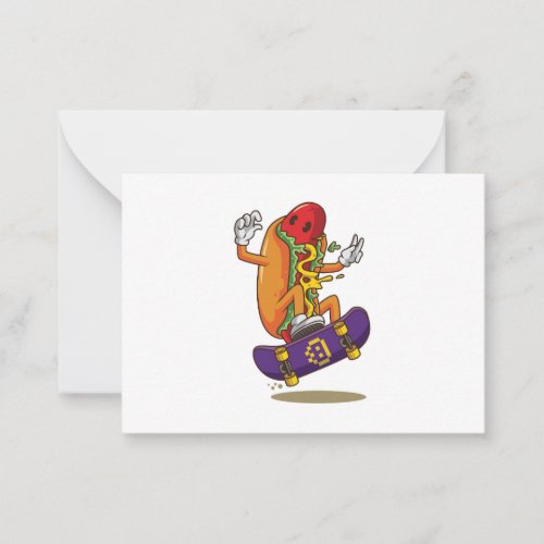 Hot_dog_skateboarding_cartoon_illustration Note Card