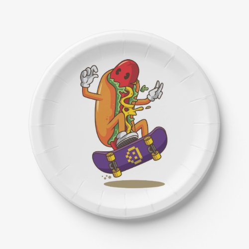 Hot_dog_skateboarding_cartoon_illustration Paper Plates