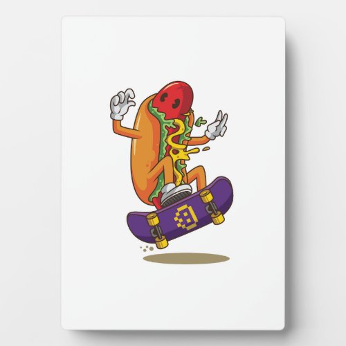 Hot_dog_skateboarding_cartoon_illustration Plaque