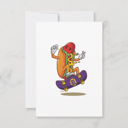 Hot_dog_skateboarding_cartoon_illustration Thank You Card