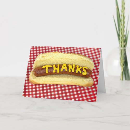 Hot Dog Thanks on Gingham Thank You Card