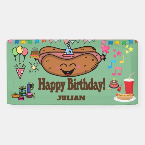 hot dog themed personalized birthday  banner