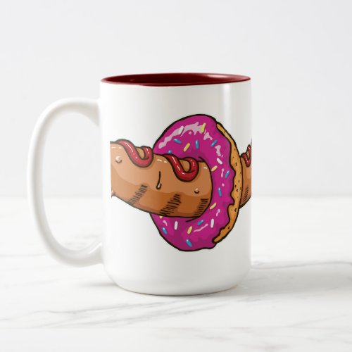 Hot Dog through the Donut Hole Two_Tone Coffee Mug