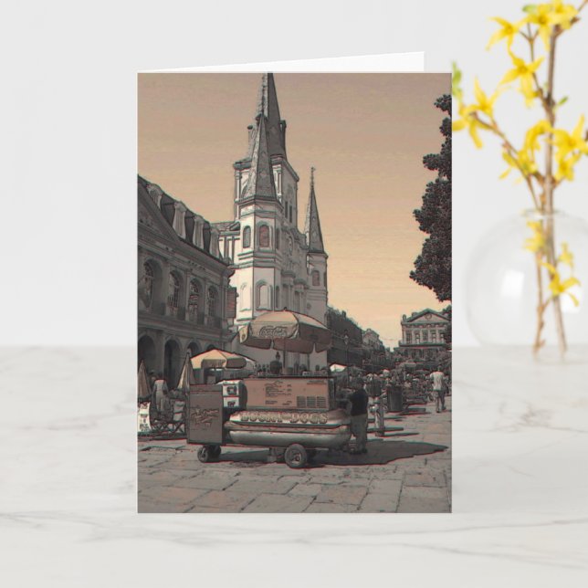 Hot Dog Vendor French Quarter Card (Yellow Flower)