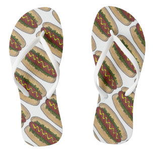 Hot Dog w/ Mustard and Relish Foodie Hotdog Print Flip Flops