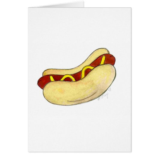 Hot Dog w/ Mustard on Bun Hotdog Foodie Card (Front)